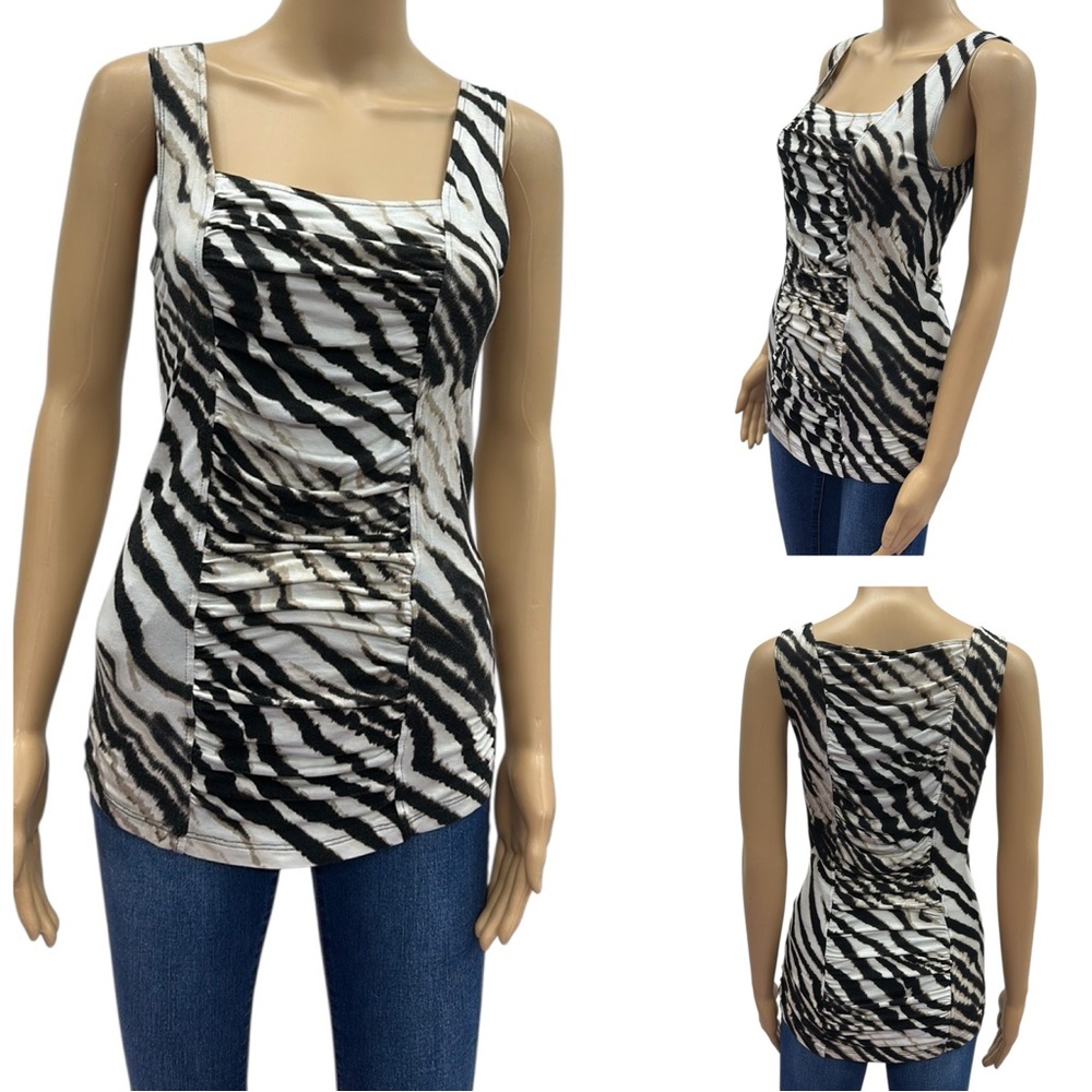Boston Proper Animal Print Sleeveless Ruched Center Tunic Top Womens Small